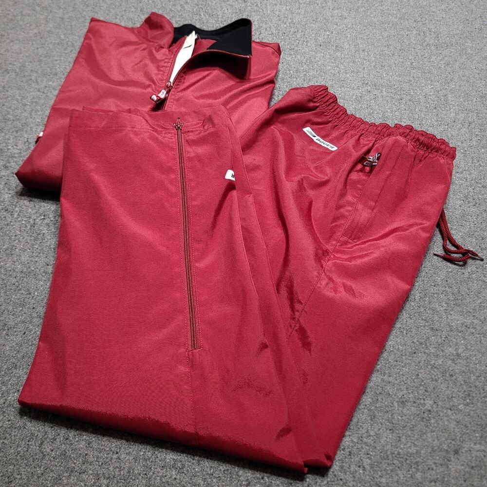Bauer Hockey Track Suit Mens Medium Burgundy Pant Jacket Set Warm Up Jump Suit